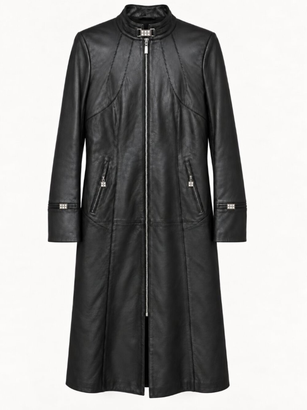 Duygu Leather Collection Black Leather Coat Y2K Matrix Moto Trench Goth Tagged L